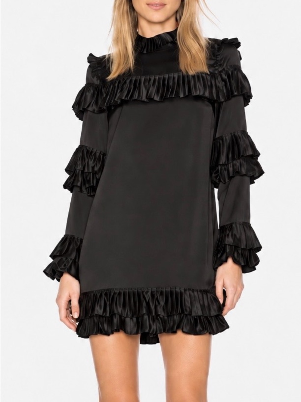 FRAME Ruffle Dress Noir Black Silk Mini Dress M